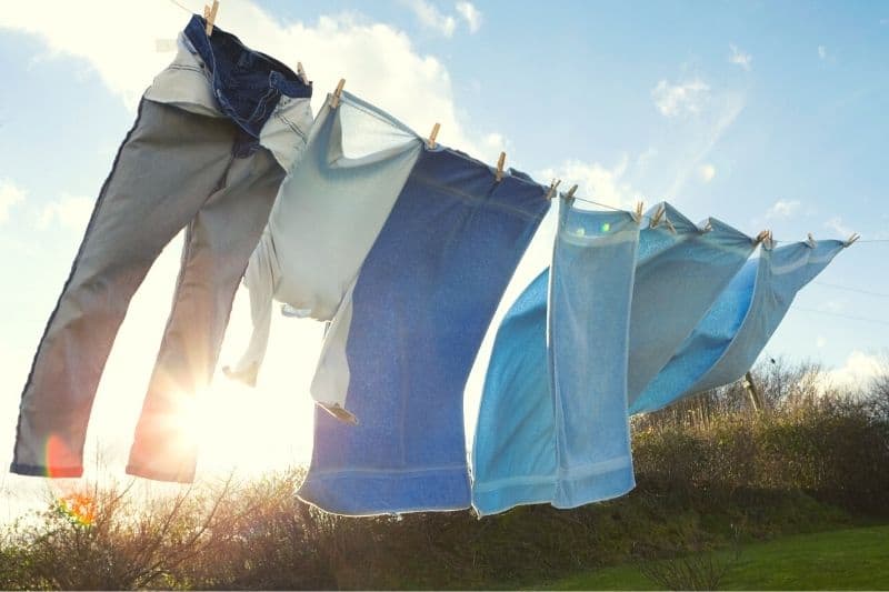 Laundry drying on a washing line in the sunshine